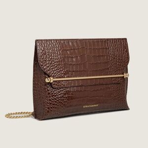 Strathberry Stylist Croc Embossed Leather Clutch CHOCOLATE